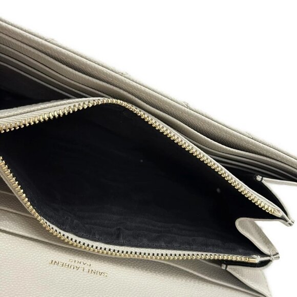 Auth SAINT LAURENT PARIS Monogram large flap wallet 372264 Cream Leather - Picture 4 of 5